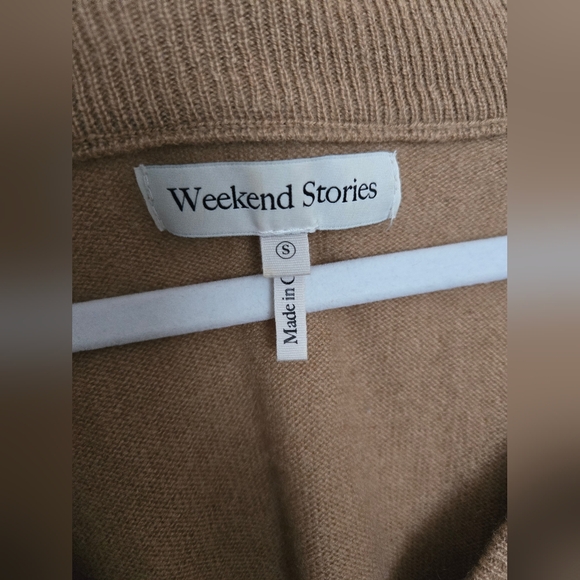Weekend Stories Tan V-Neck Cashmere Sweater winter warm | size M - Picture 3 of 5